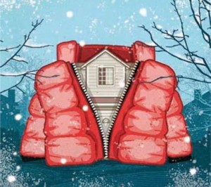 house with winter jacket on